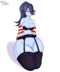 1girls bottom_heavy bottomless breasts dumptruck_ass garter_belt garter_straps huge_ass lingerie looking_at_viewer mr.coco mrcoco skullgirls squigly thick_thighs thighs thin_waist wide_hips zombie zombie_girl