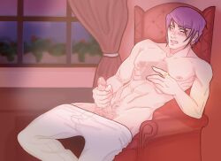 male male_only masturbation photo_(object) purple_eyes purple_hair simple_background tokyo_ghoul tsukiyama_shuu