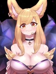 9_tails ahri alternate_costume alternate_hair_color alternate_hairstyle animal_ear_fluff animal_ears animal_girl big_breasts blonde_hair breasts busty cleavage clothing crystal_tail eyelashes eyeliner eyeshadow facial_markings female fluffy fluffy_ears fox fox_ears fox_girl fox_tail huge_breasts humanoid inner_ear_fluff k/da_ahri k/da_series kemonomimi kitsune large_breasts league_of_legends light-skinned_female light_skin long_hair massive_breasts multiple_tails nine_tailed_fox pale-skinned_female pale_skin riot_games tail vastaya video_games yabby yellow_eyes