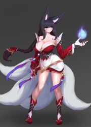 9_tails ahri animal_ear_fluff animal_ears animal_girl big_breasts black_hair breasts busty cleavage clothing curves curvy curvy_body curvy_female curvy_figure curvy_hips eyelashes eyeliner eyeshadow facial_markings female fluffy fluffy_ears fluffy_tail fluffy_tails fox fox_ears fox_girl fox_tail furry_tail hips hourglass_figure huge_breasts humanoid inner_ear_fluff kemonomimi kitsune large_breasts league_of_legends light-skinned_female light_skin long_hair massive_breasts multiple_tails nine_tailed_fox pale-skinned_female pale_skin riot_games tail thighs vastaya video_games yabby yellow_eyes