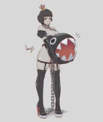 breasts chain_chomp chains chompette crown high_heels kumanzart mario_(series) new_super_mario_bros._u_deluxe sad super_mario_bros. thighs