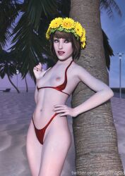 3d beach bikini breasts_out brown_hair flower_crown life_is_strange light-skinned_female max_caulfield nipples panties small_breasts smolfrog3d tongue_out