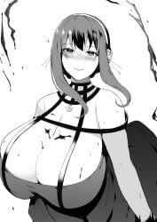 1girls 2022 breasts cleavage clothed clothing cup-chan dress female female_focus gigantic_breasts huge_breasts looking_at_viewer monochrome simple_background smile smiling smiling_at_viewer solo solo_female solo_focus spy_x_family white_background yor_briar yor_forger