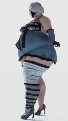 1girls 3d bbw belly big_belly blindfold breasts chubby fat female female_only hairband huge_belly kaine_(nier)_(cosplay) light-skinned_female light_skin nier nier:_automata obese overweight persondudemanguy short_hair solo solo_female standing thick_thighs white_background white_hair yorha_2b