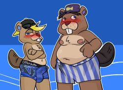 2boys absurd_res animal_crossing blush bulge c.j._(animal_crossing) chip_(animal_crossing) clothed clothing crossed_arms crushpepper duo embarrassed erection erection_under_clothes fur furry furry_only hi_res looking_at_viewer male male_only nintendo tagme tail topless underwear video_games