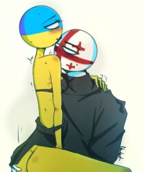 1boy 1girls ass blush countryhumans countryhumans_girl fuhrerbrot fully_clothed fully_clothed_male georgia_(countryhumans) half-dressed small_breasts ukraine_(countryhumans)