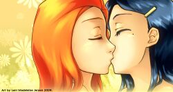 2girls black_hair blush couple duo female female/female female_only floral_background hair_ornament hairclip kissing leni_madeleine long_hair love mandy_(totally_spies) mandy_walters mole mole_under_eye multiple_females multiple_girls mutual_yuri neck nude nude_female orange_hair romantic romantic_couple sam_(totally_spies) shimy_hair shiny totally_spies yellow_background yuri