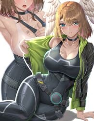 1girls 2022 absurd_res armpit_fetish armpits arms_up blonde_female blonde_hair blue_eyes breast_tattoo breasts clothed clothed_female eunie_(xenoblade) female female_only head_wings hips hoodie huge_breasts medium_hair nintendo slim_waist sssemiii sweat sweaty_body tan-skinned_female tanline tanlines tanned_skin tattoo thick_thighs thighs tight_clothing tight_fit wide_hips xenoblade_(series) xenoblade_chronicles_3