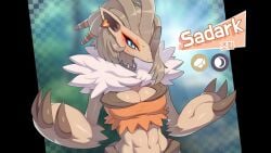 2022 abs big_breasts blue_eyes blush brown_hair cleavage drunkoak female female_only fusion muscular_female pokemon pokemon_(species) pokemon_sv professor_sada_(pokemon) tagme zoroark