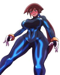 1girls aile big_breasts blush bodysuit brown_hair green_eyes long_hair mega_man mega_man_zx_advent noburockman ponytail tagme wide_hips