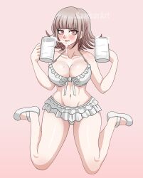 1girls 2022 bikini bikini_bottom bikini_top blush breasts cum cum_in_container cum_in_glass danganronpa danganronpa_2:_goodbye_despair danganronpa_s:_ultimate_summer_camp drinking drinking_cum grey_hair kazibar light-skinned_female looking_at_viewer mole mole_on_breast mug nanami_chiaki navel pink_background pink_eyes pink_hair solo_female straight_hair super_danganronpa_2 white_bikini