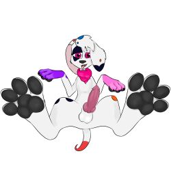 absurd_res animal_genitalia ashantihyena_(artist) balls canid canine canis da_vinci_(101_dalmatians) dalmatian domestic_dog feet female feral foot_fetish foot_focus furry futanari genitals herm hi_res intersex mammal pawpads penis solo tongue tongue_out