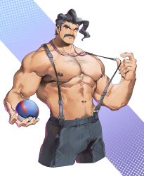 dilf looking_at_viewer male male_focus male_only maotengo mr._saguaro muscles muscular muscular_male npc_trainer partially_clothed partially_clothed_male pokeball pokemon pokemon_sv shirtless_male suspenders teasing topless_male