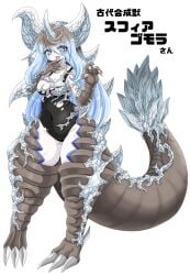 1girls 2022 blue_eyes gijinka gomora horns kaiju kaiju_girl kinkuri long_hair monster_girl one-piece_swimsuit solo solo_female tagme thick_thighs two_tone_hair ultraman_(franchise) white_skin