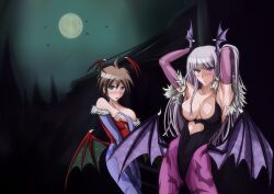 2girls blush breasts clothing cosplay covering danganronpa danganronpa:_trigger_happy_havoc danganronpa_1 darkstalkers embarrassed female female_only kirigiri_kyouko large_breasts lilith_aensland_(cosplay) makiri_akira medium_breasts morrigan_aensland_(cosplay) multiple_girls naegi_makoto skimpy_clothes smooth_skin succubus succubus_costume