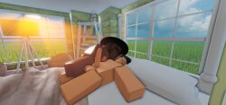 3d absurd_res blonde_hair_male dark-skinned_female dark_skin handjob hexiewexie indoors interracial light-skinned_male looking_at_another roblox roblox_avatar robloxian self_upload straight tagme