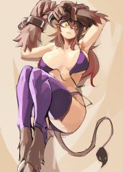 1girls 2022 33dot bikini brown_fur goat_eyes goat_horns hooves krampus krampus_(33dot) laying_on_back monster_girl pointy_ears rule_63 solo solo_female tagme thighhighs yellow_eyes