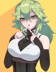 1girls 2022 big_breasts blush breasts drunkoak female genderbent genderswap_(mtf) green_eyes green_hair huge_breasts n_(pokemon) natural_harmonia_gropius pokemon pokemon_bw rule_63 solo solo_female tagme