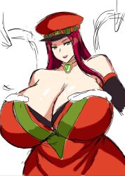 1girls christmas_ferham_(x_dive) cleavage clothed ferham hat huge_breasts long_hair mega_man mega_man_x mega_man_x_dive red_hair solo solo_female tagme