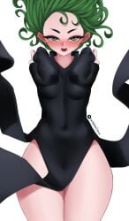 1girls curvy female female_only fiera_(artist) green_eyes green_hair narrowed_eyes one-punch_man pear_shaped petite short_hair small_breasts solo solo_female solo_focus standing tatsumaki thick_thighs thighs thin_waist wide_hips