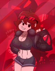 1girls agent_gf_(friday_night_funkin) big_breasts doomedraw female friday_night_funkin girlfriend_(friday_night_funkin) long_hair mob_face nipples_visible_through_clothing red_glasses red_hair strapless tagme