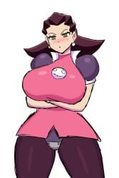 1girls arms_under_breasts brown_hair clothed green_eyes huge_breasts mega_man mega_man_legends mega_man_x_dive momiji_(artist) solo solo_female tron_bonne