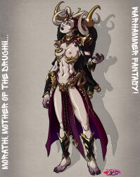 1girls 2d 2d_(artwork) a1eks dark_elf druchii elf english_text female female_focus female_only functionally_nude functionally_nude_female morathi pubic_hair solo solo_female text warhammer_(franchise) warhammer_fantasy