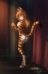 amber_eyes anthro ass brown_hair bubble_butt flora_(twokinds) furry light_brown_hair long_hair paws tiger_ears tiger_girl tiger_stripes tiger_tail tom_fischbach twokinds