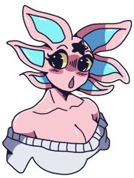 1girls :o anthro axolotl axolotl_girl axolotl_humanoid blush breasts cleavage cute cute_eyes discord_source excited folds_on_clothes gray_clothing looking_at_viewer looking_right pink_body safe safe_for_work safemode shoulders simple small_breasts solo star_on_head surprised sweater tagme transparent_background white_background yellow_eyes