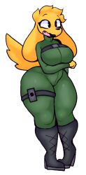 big_breasts big_hips big_thighs boots breasts canine curves curvy curvy_body curvy_female curvy_figure curvy_hips curvy_thighs dog_girl female female_focus female_only floppy_ears fluffy fluffy_hair fluffy_tail green_clothing green_suit hourglass hourglass_figure long_ears open_mouth round_breasts thighs thin_waist transparent_background whiskey_(fine_spaceart_2) wide_hips wide_thighs yellow_body yellow_fur yellow_hair yellow_skin