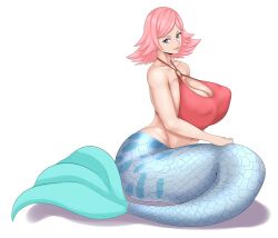 1girls blue_tail female female_only fillonce hi_res large_breasts mermaid mermaid_tail one_piece pink_hair png siren solo sunnysundown supernatural white_background