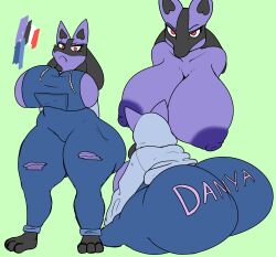 1girls anthro anthrofied astroarts danya(fangsart) fangbound furry hoodie huge_areolae huge_ass huge_breasts lucario nintendo pokemon pokemon_(species) tagme