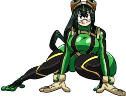 1girls big_breasts breasts female female_only fully_clothed green_hair grey_eyes hero_outfit_(mha) inakotho light-skinned_female light_skin my_hero_academia solo solo_female solo_focus tsuyu_asui