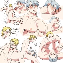 2boys anal bar_censor blonde_hair blonde_hair_male dialogue fellatio gay jojo's_bizarre_adventure legs_up looking_at_viewer looking_pleasured male male/male male_only nude_male oral penetration prosciutto risotto_nero vento_aureo yaoi