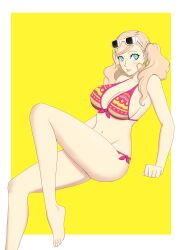 ann_takamaki big_ass big_breasts bikini blonde_female blonde_hair blue_eyes breasts cleavage eyewear_on_head large_breasts nahone_peko persona persona_5 sunglasses sunglasses_on_head swimsuit teenager thick_thighs thin_waist twintails wide_hips