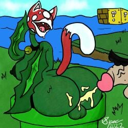 1futa 1girls anal anal_penetration big_ass big_butt big_lips_no_eyes cum disembodied_penis feline futa_sans_pussy futanari male_on_futa mario mario_(series) piranha_plant plantie specnsfw super_mario_3d_world