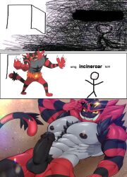 anthro duo hi_res incineroar male male/male male_only meme nekogaki0324 nintendo omg_hi! pokemon pokemon_(species) solo_focus video_games