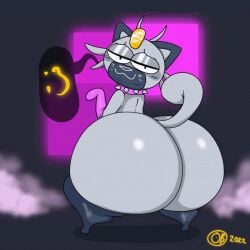 2022 :3 alolan_meowth ambiguous_gender animated animated_gif anthro big_ass blush blushing breathotter bubble_butt collar excessive_size huge_ass looking_at_viewer looking_back meowth mr_otter_breath nintendo pokémon_(species) pokemon simple_background spiked_collar tagme tail text_bubble watermark