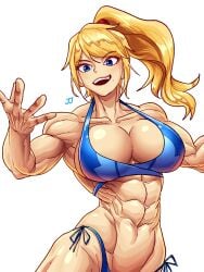 1girls 2022 abs alluring barefoot biceps big_breasts bikini blonde_hair blue_eyes blushing_at_viewer breasts bubble_ass bubble_butt buff curvaceous extreme_muscles feet_out_of_frame female holding_out_hand huge_breasts large_breasts looking_at_viewer metroid muscle muscle_girl muscle_tone muscles muscular muscular_arms muscular_ass muscular_back muscular_legs muscular_thighs nintendo samus_aran seductive six_pack solo sparkeyjinjin tagme thick_thighs thunder_thighs tied_hair triceps voluptuous white_background wide_hips