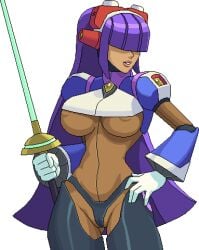 1girls big_breasts cameltoe dark-skinned_female layer long_hair mega_man mega_man_x mega_man_x_dive pixel_art purple_hair robot_girl tagme transparent_background warnerc