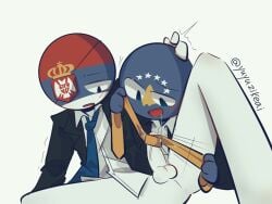 2boys anthro blue_body blue_skin cock countryhumans cute dick drool drooling eye_patch gay gay_sex kosovo_(countryhumans) male male/male male_focus male_only masturbation penis selfecest/j serbia_(countryhumans) sex shirt sucking sucking_penis suit suit_and_tie tie tied white_body white_skin yaoi yuyuzikeai