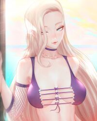 1girls bikini bikini_top blonde_hair blue_eyes female female_only fishnet_armwear fishnets front-tie_bikini hair_over_one_eye ino_yamanaka jewelry lipstick long_hair looking_at_viewer loose_hair makeup mcdobo naruto naruto:_the_last naruto_(series) naruto_shippuden necklace revealing_swimsuit skimpy skimpy_bikini smile solo solo_focus swimsuit upper_body very_long_hair