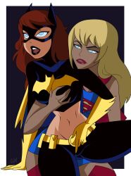 2d 2girls artist_signature ass_visible_through_thighs barbara_gordon batgirl batman:_the_animated_series batman_(series) big_breasts blonde_female blonde_hair blue_eyes breast_grab cameltoe cartoon_network crop_top dc_comics dcau female female_only ghostlessm grabbing_from_behind human human_only imminent_sex justice_league_unlimited kara_danvers kara_zor-el kryptonian light-skinned_female light_skin multiple_girls navel perky_breasts red_hair supergirl superheroine superman:_the_animated_series superman_(series) the_new_batman_adventures thick_thighs toonami wide_hips yuri