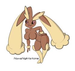 :p anthro big_breasts breasts brown_fur featureless_breasts female looking_at_viewer lopunny nintendo nuwa_nightstone_(artist) pink_eyes pokémon_(species) pokemon pokemon_(species) solo tagme tongue_out white_background yellow_fur