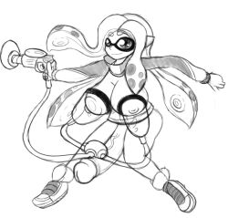 1futa areolae big_breasts breasts clothed clothing erection futa_only futanari huge_breasts huge_cock humanoid humanoid_penis inkling milking_machine monochrome mostly_nude nintendo nipples penis sketch solo splatoon standing vglaceon