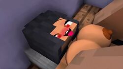 3d ahe_gao ahegao animated aphmau aphmau_(youtuber) big_breasts blush boobjob dark_skin grey_hair heart-shaped_pupils holding_breast holding_breasts mine-imator minecraft no_sound orange_eyes paizuri tagme tongue_out video youtuber