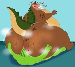 activision anthro ass belly big_butt blush bodily_fluids brown_body bubble_butt canid canine canis crash_(series) crocodile crocodilian crocodylid dingo dingodile duo facesitting green_body heart hi_res huge_ass huge_butt hybrid hyper hyper_butt male male/male male_only mammal megacoolbear_(artist) musk obese obese_anthro obese_male overweight overweight_anthro overweight_male reptile scalie sweat sweaty_butt thick_thighs tongue tongue_out video_games