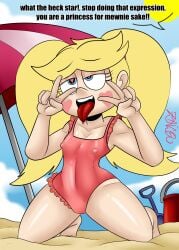 ahe_gao blonde_female double_peace_sign double_v erect_nipples erect_nipples_under_clothes female_out_of_frame heart-shaped_pupils moon_butterfly peace_sign seductive_pose small_breasts star_butterfly star_vs_the_forces_of_evil straight_hair swimwear text tongue tongue_out zaicomaster14