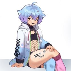 blue_hair femboy hoodie indie_virtual_youtuber linechu ms_pigtails skyguyart thick_thighs virtual_youtuber