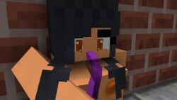 3d ahe_gao ahegao animated aphmau aphmau_(youtuber) big_breasts blush dark_skin deepthroat grey_hair mine-imator minecraft no_sound oral oral_penetration orange_eyes sex_toy tagme video youtuber